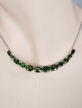 Genuine Chrome Diopside Necklace Sterling Silver Rhodium Overlay 20"